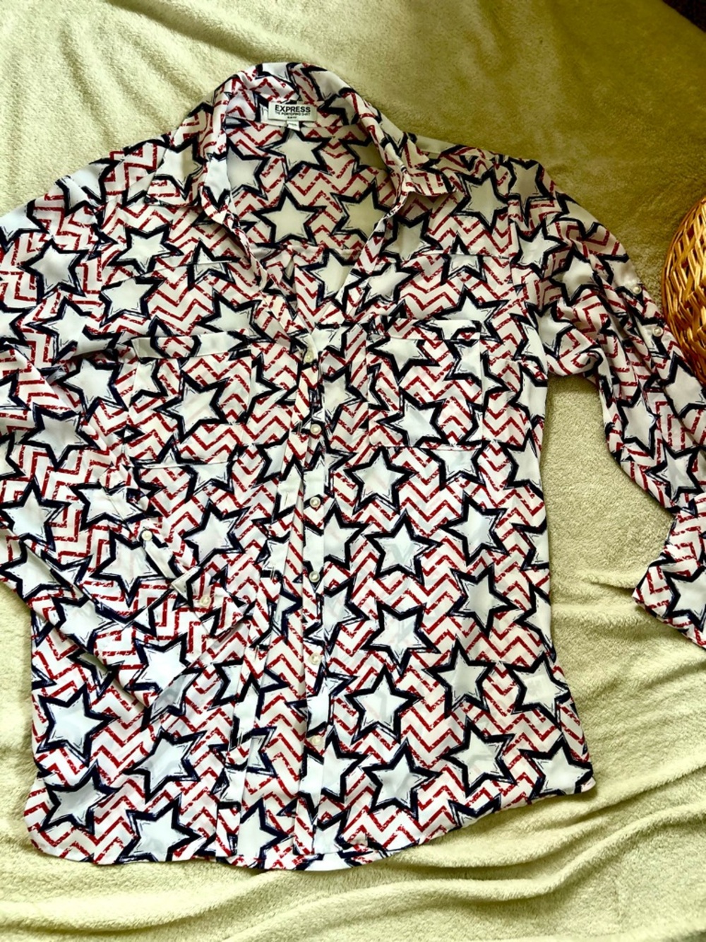 Express Men’s Star & Chevron Button-Down Shirt - White, Red & Blue